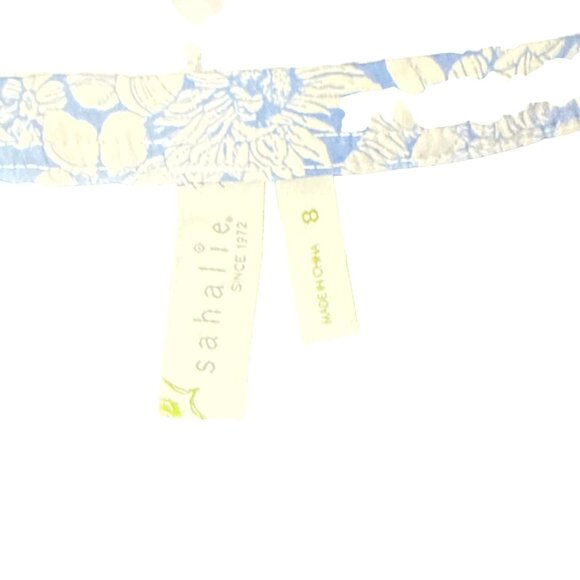 Sahalie Women's Blue White Floral A Line Pleated Skirt Size 8 Cotton Blend - Picture 4 of 6